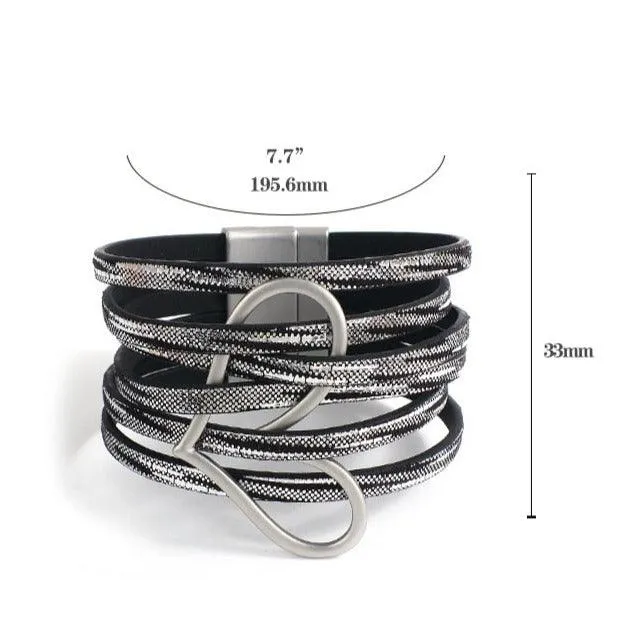 'Big Heart' Charm Cuff Bracelet - black grey