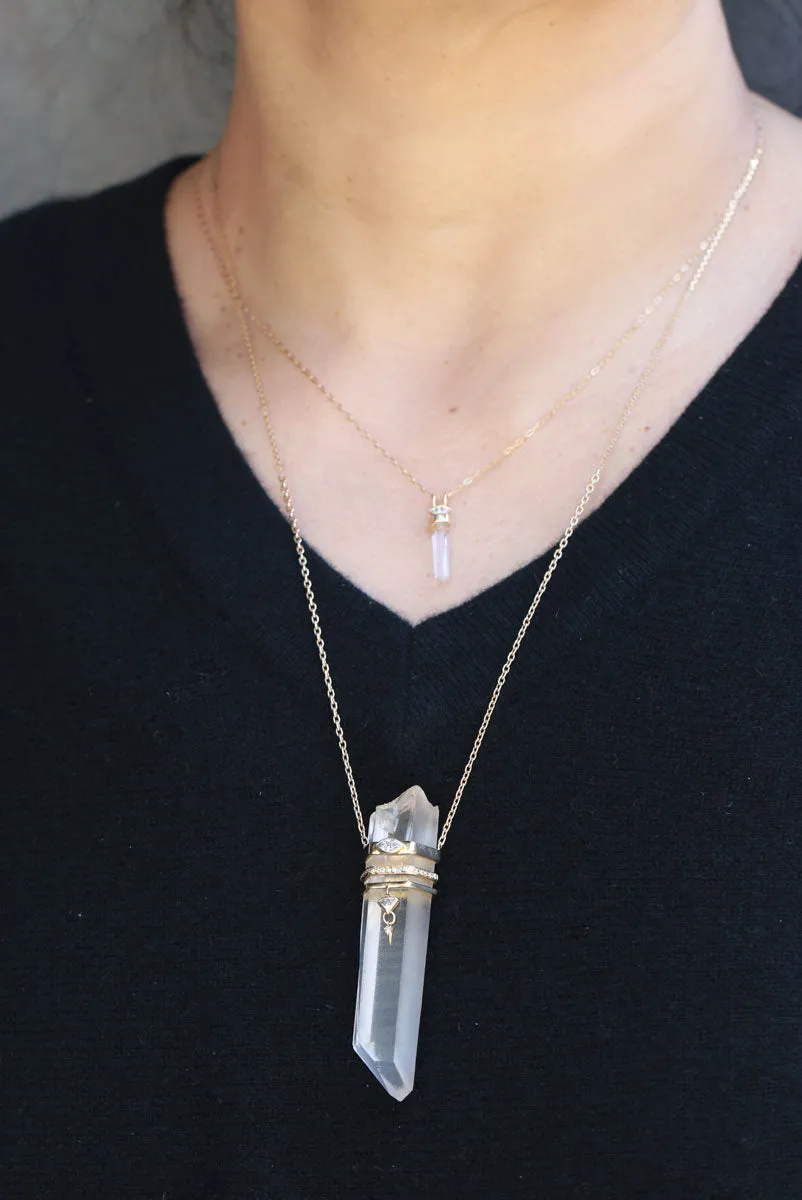 Big Quartz Pencil and Marquise Diamond Totem Necklace by Celine Daoust