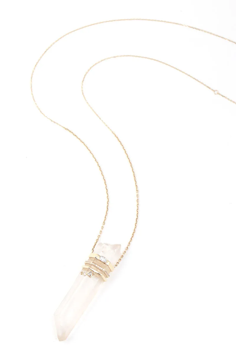 Big Quartz Pencil and Marquise Diamond Totem Necklace by Celine Daoust