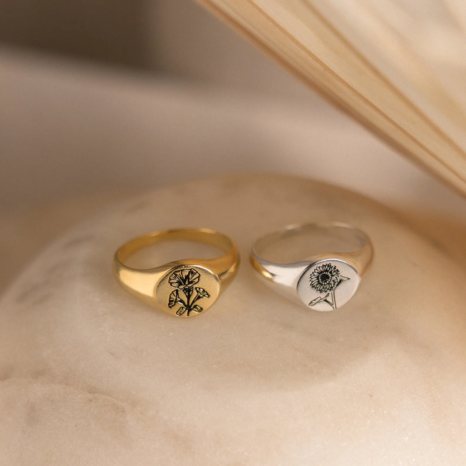 Birth Flower Signet Ring