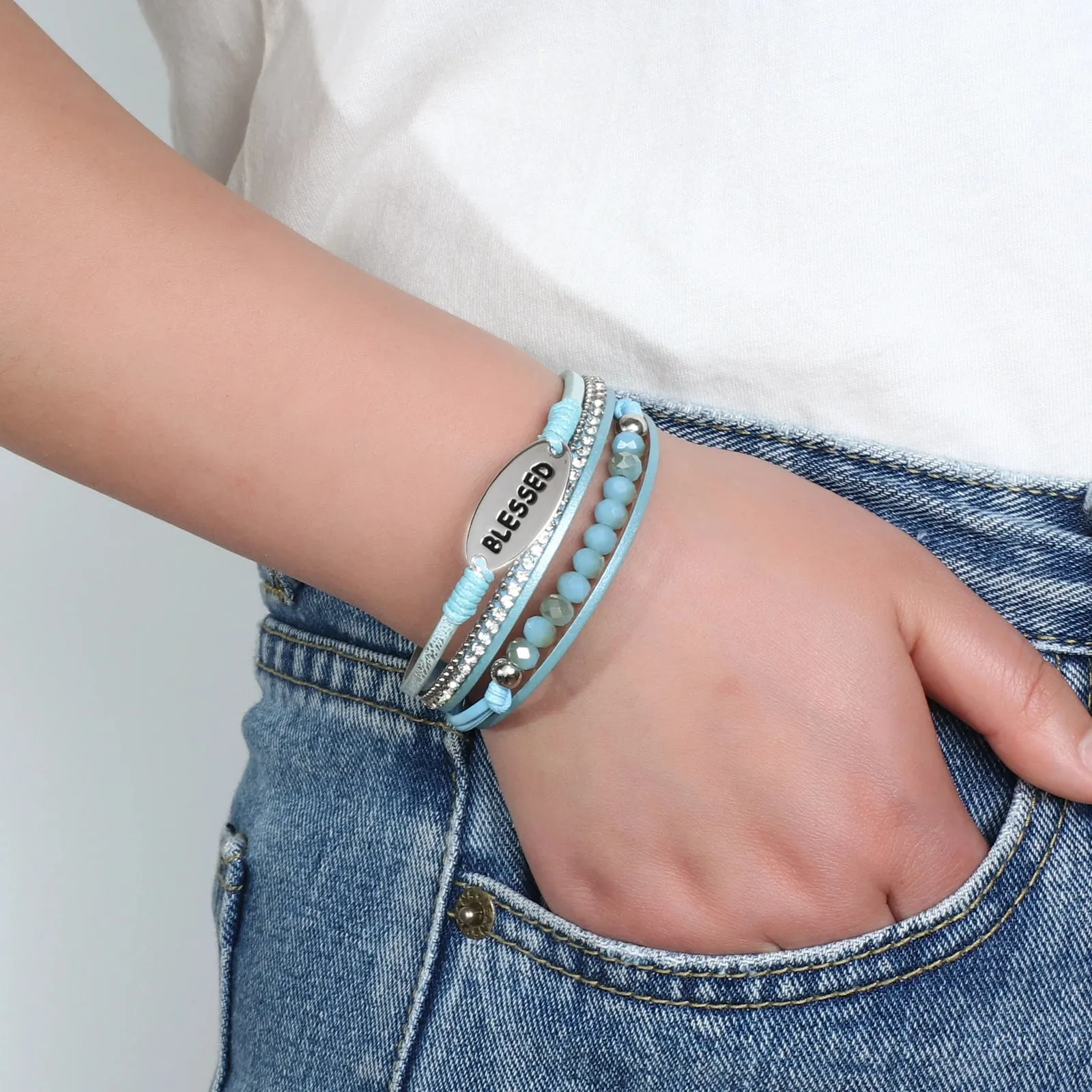 'Blessed' Charm Cuff Bracelet - brown