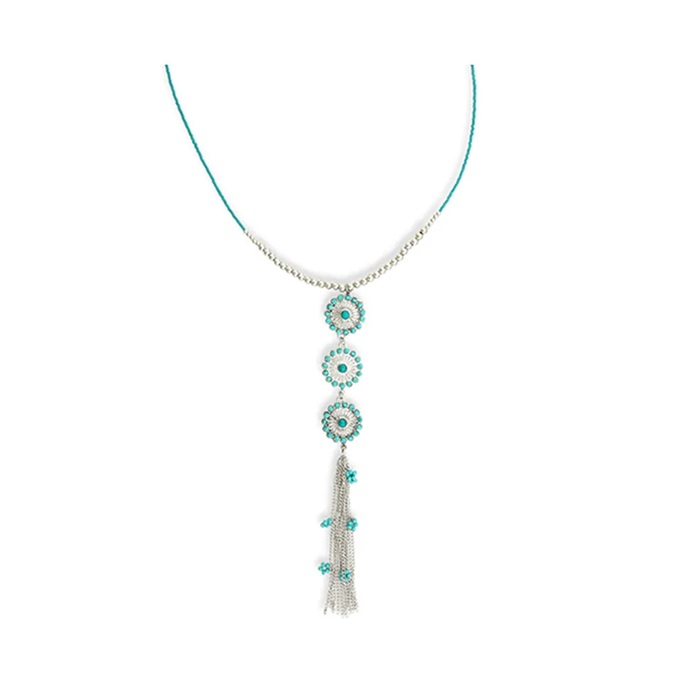 Bloom Flower Mini Concho Tassled Necklace