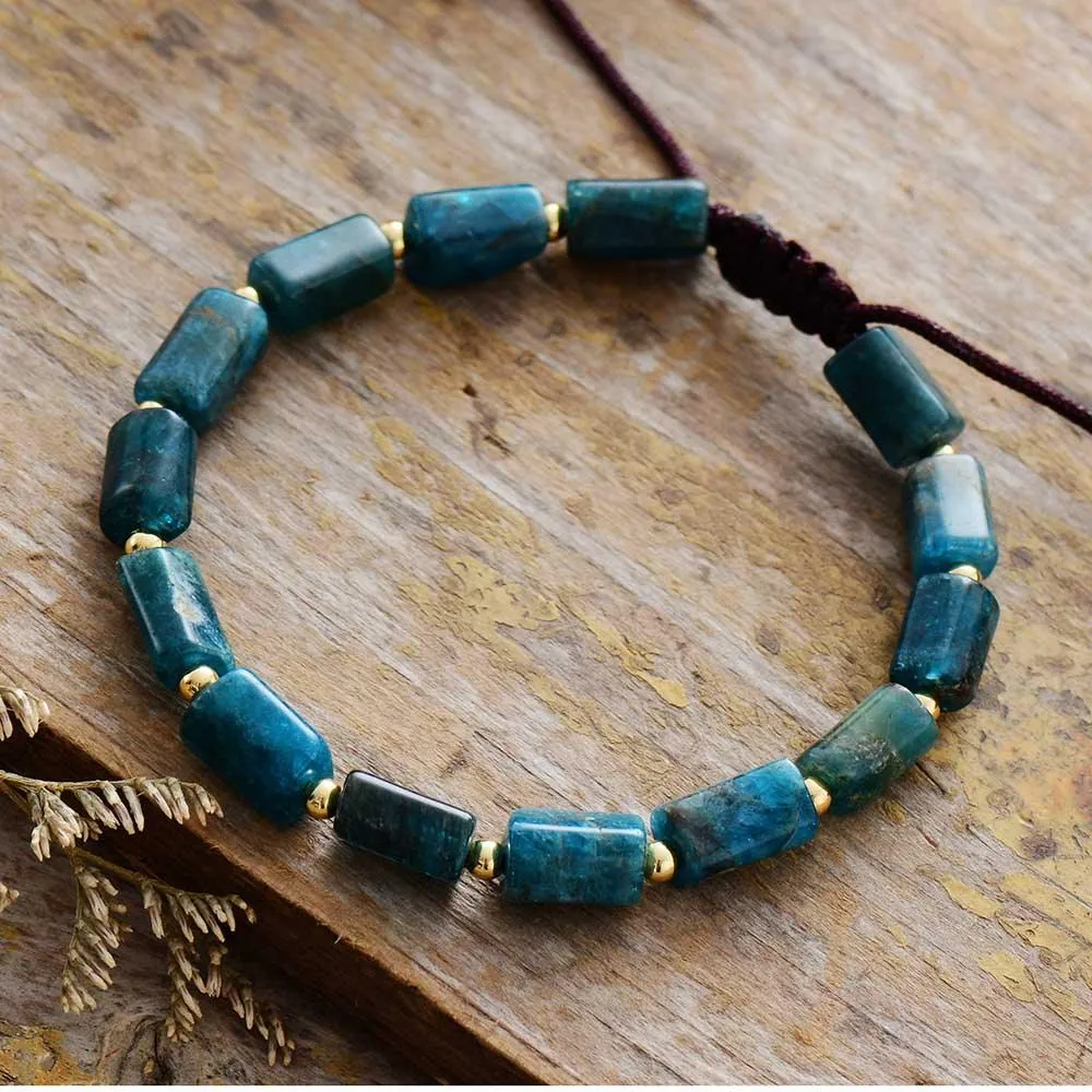 Blue Apatite Stone Cord Cuff Bracelet