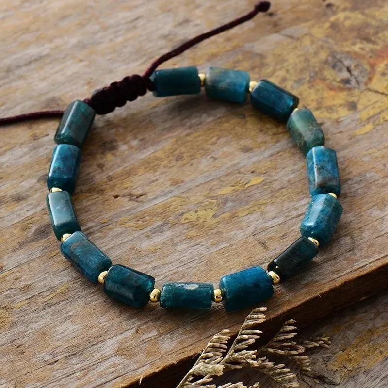 Blue Apatite Stone Cord Cuff Bracelet