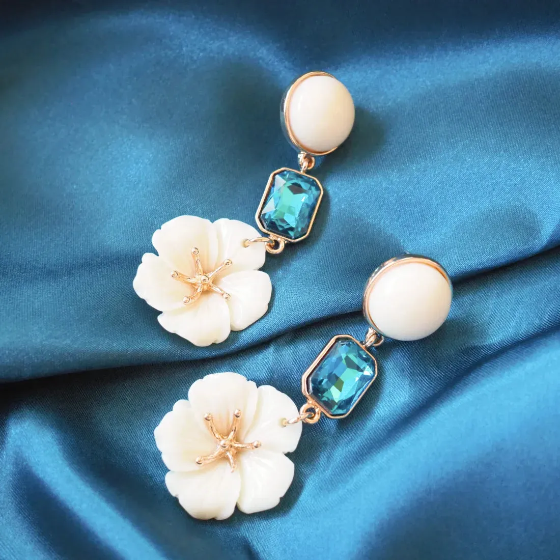 Blue Floral Gemstone Drop Earrings