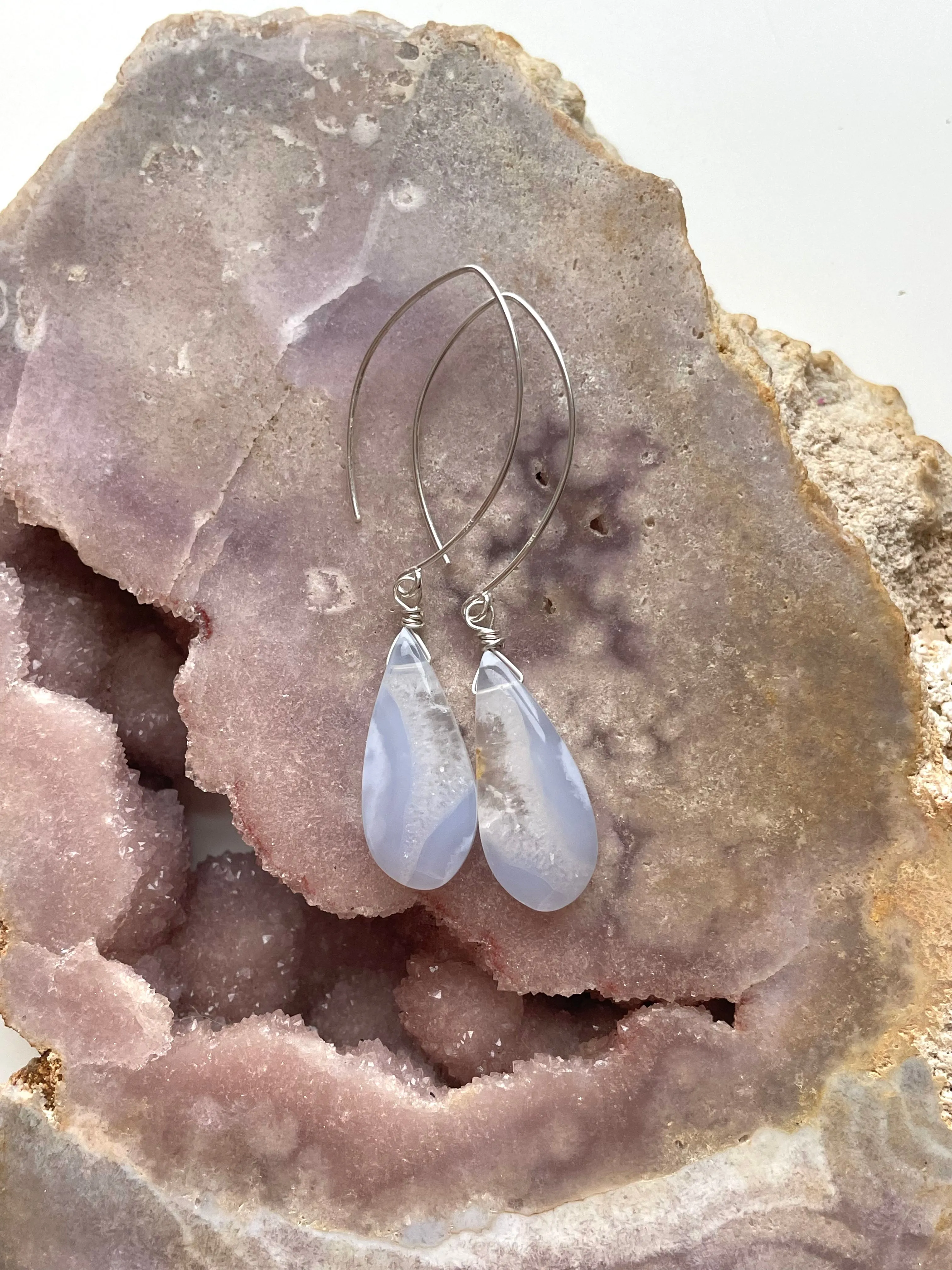 Blue Lace Agate Earrings Sterling silver