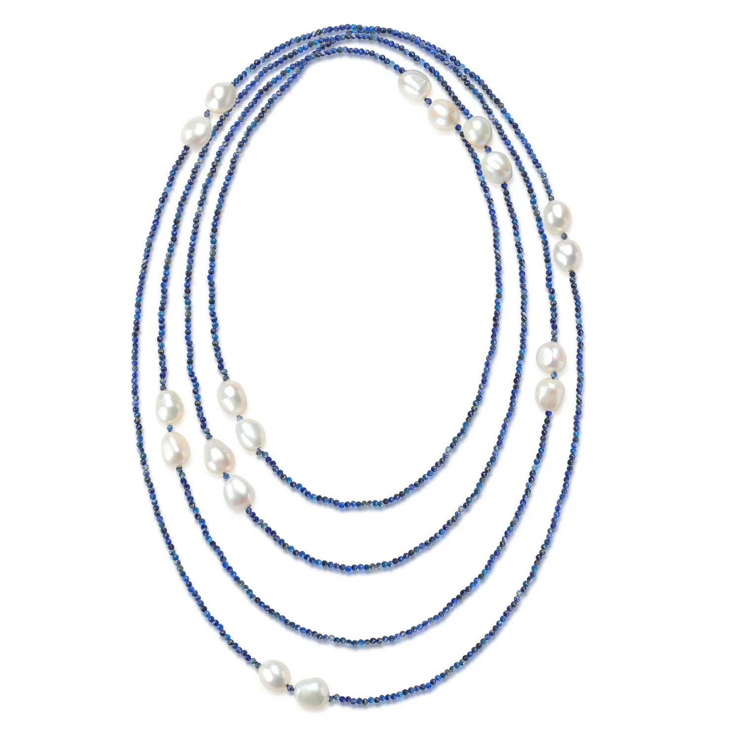 Blue Lapis Beaded Baroque Pearls Long Necklace