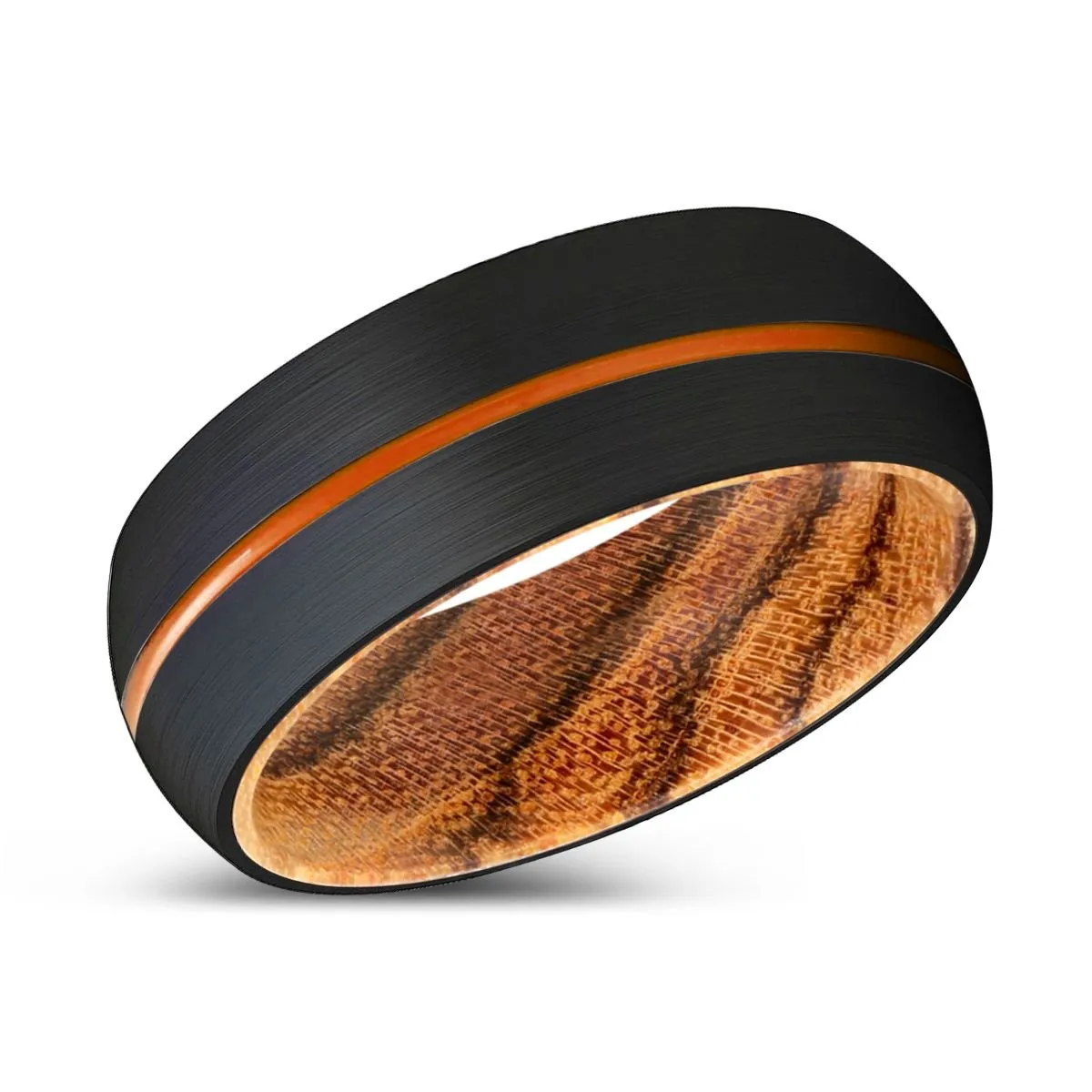 BOTANIC | Bocote Wood, Black Tungsten Ring, Orange Groove, Domed