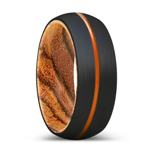 BOTANIC | Bocote Wood, Black Tungsten Ring, Orange Groove, Domed