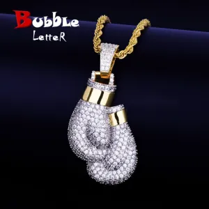 Boxing Gloves Pendant Necklace &amp; Pendant Gold Color Iced Cubic Zircon Men&#39;s Hip Hop Jewelry