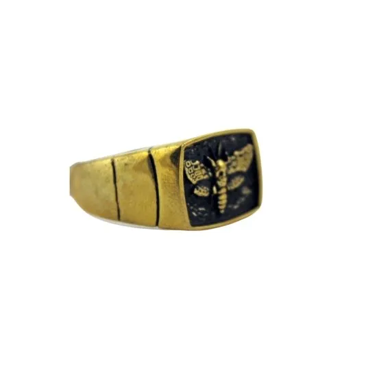 Brass Moth Signet Ring