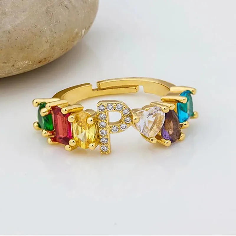 Brilliant Zircon Rainbow A-Z Initial Ring