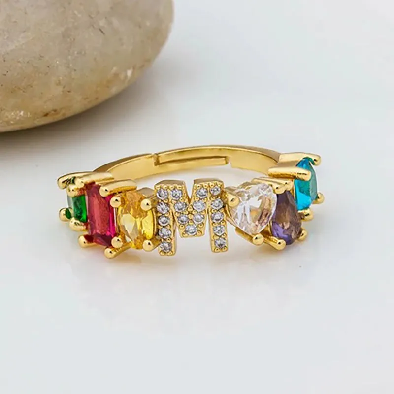 Brilliant Zircon Rainbow A-Z Initial Ring