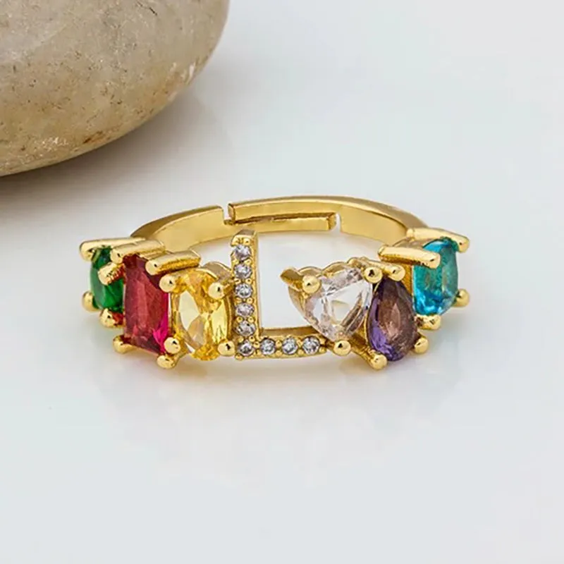 Brilliant Zircon Rainbow A-Z Initial Ring