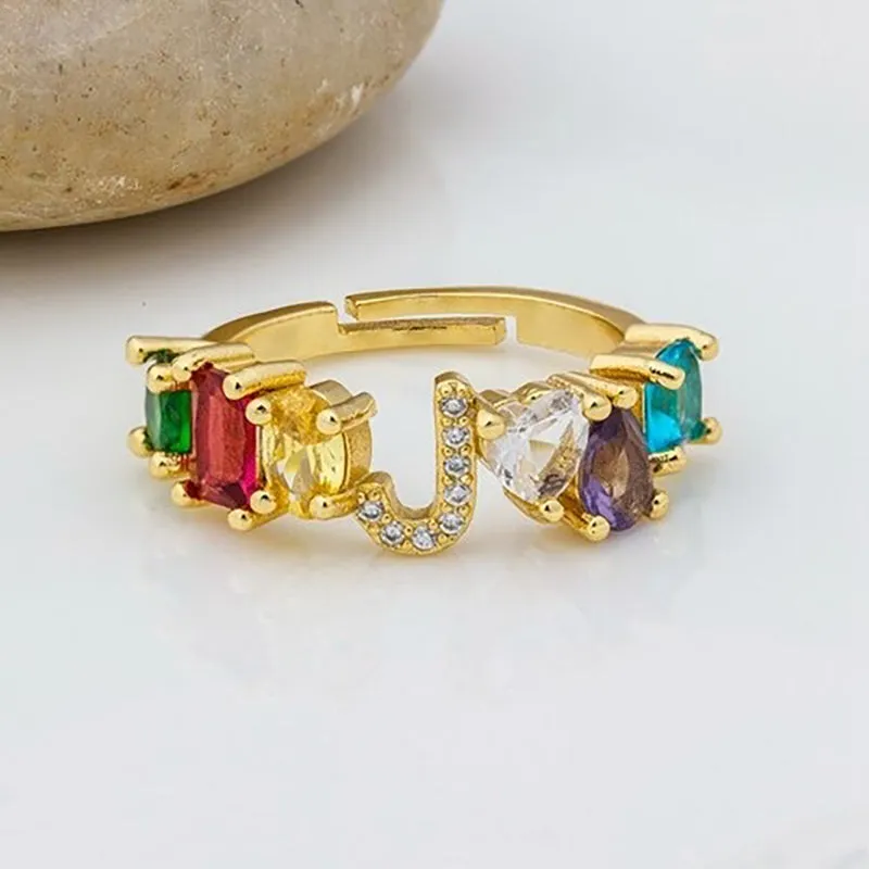 Brilliant Zircon Rainbow A-Z Initial Ring