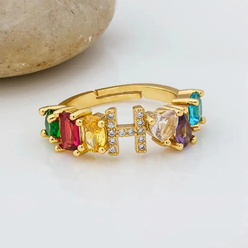 Brilliant Zircon Rainbow A-Z Initial Ring