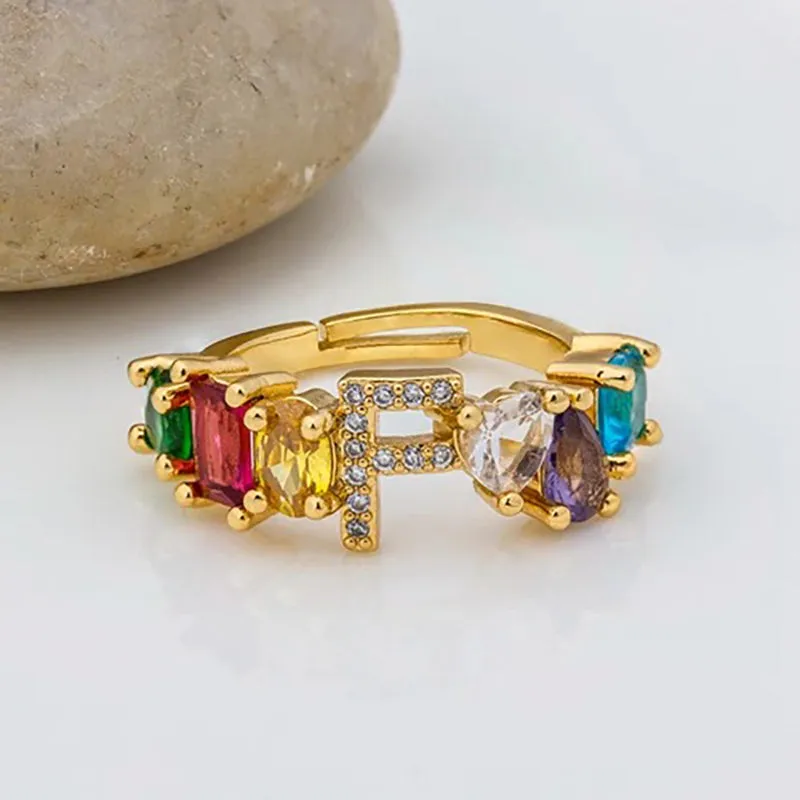 Brilliant Zircon Rainbow A-Z Initial Ring