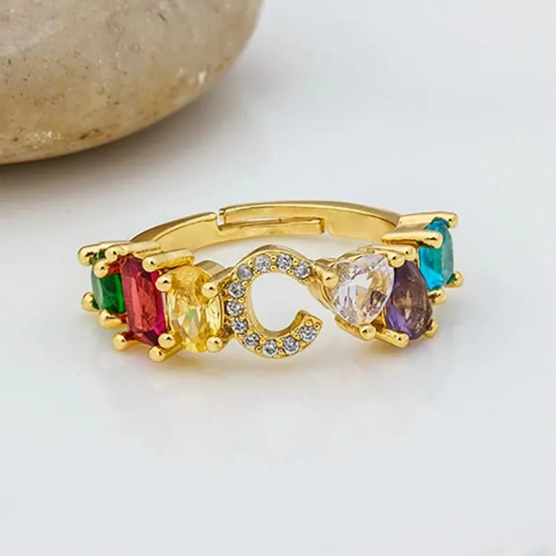 Brilliant Zircon Rainbow A-Z Initial Ring