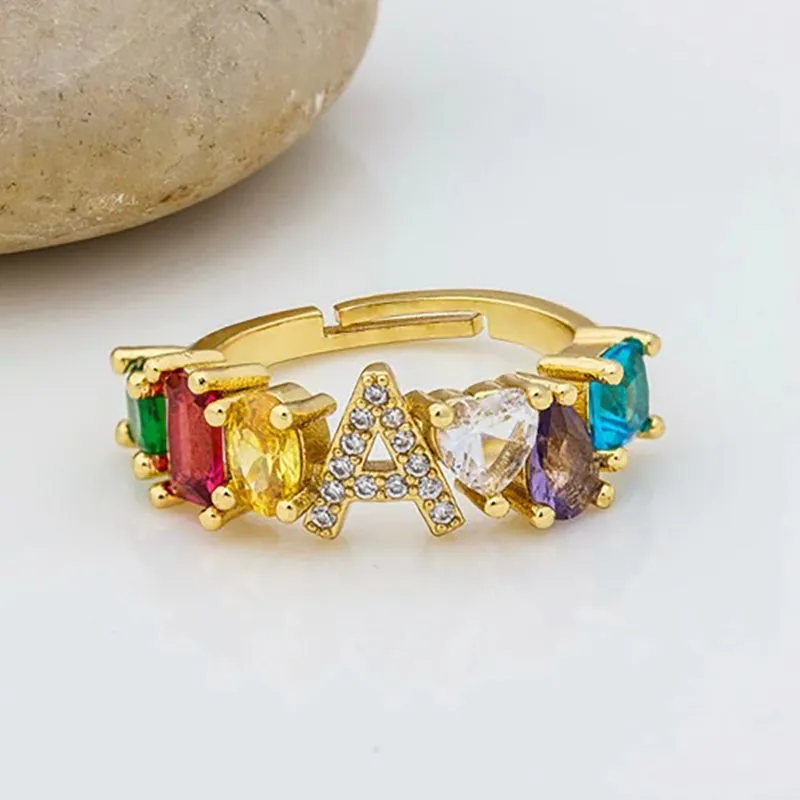 Brilliant Zircon Rainbow A-Z Initial Ring