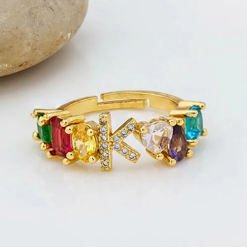 Brilliant Zircon Rainbow A-Z Initial Ring