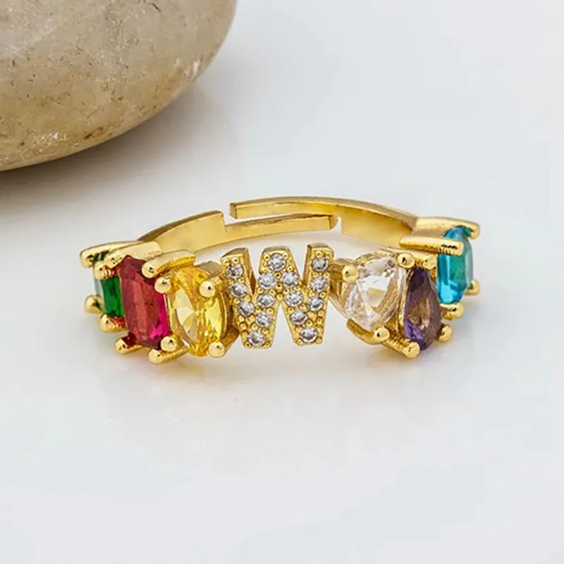 Brilliant Zircon Rainbow A-Z Initial Ring