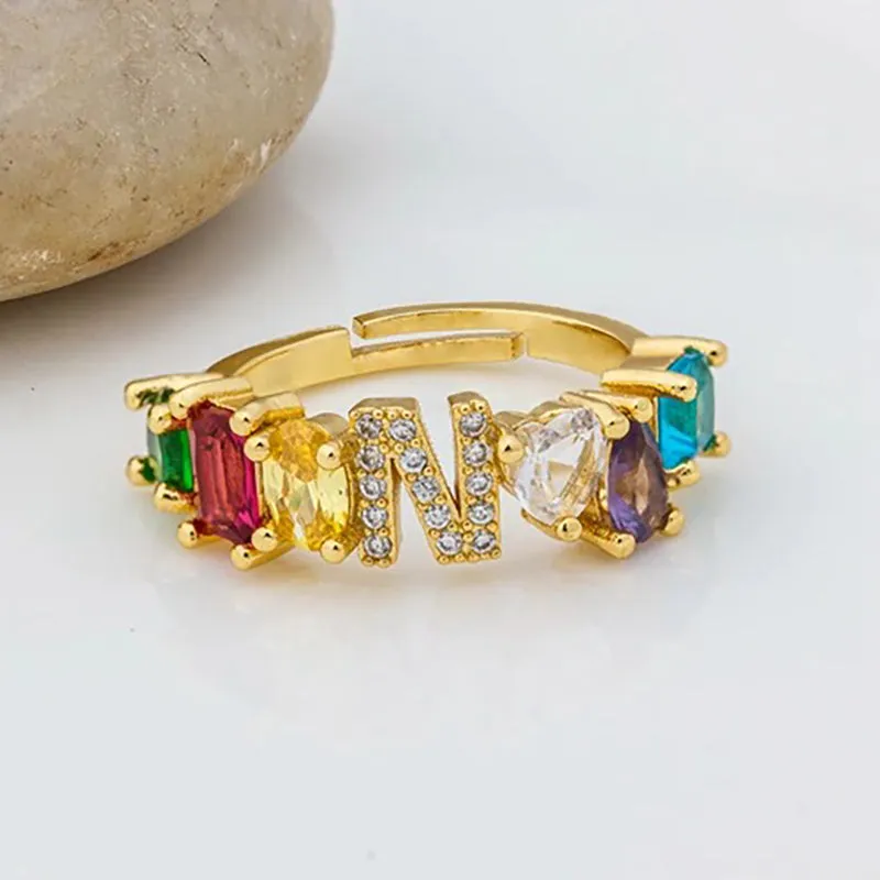 Brilliant Zircon Rainbow A-Z Initial Ring