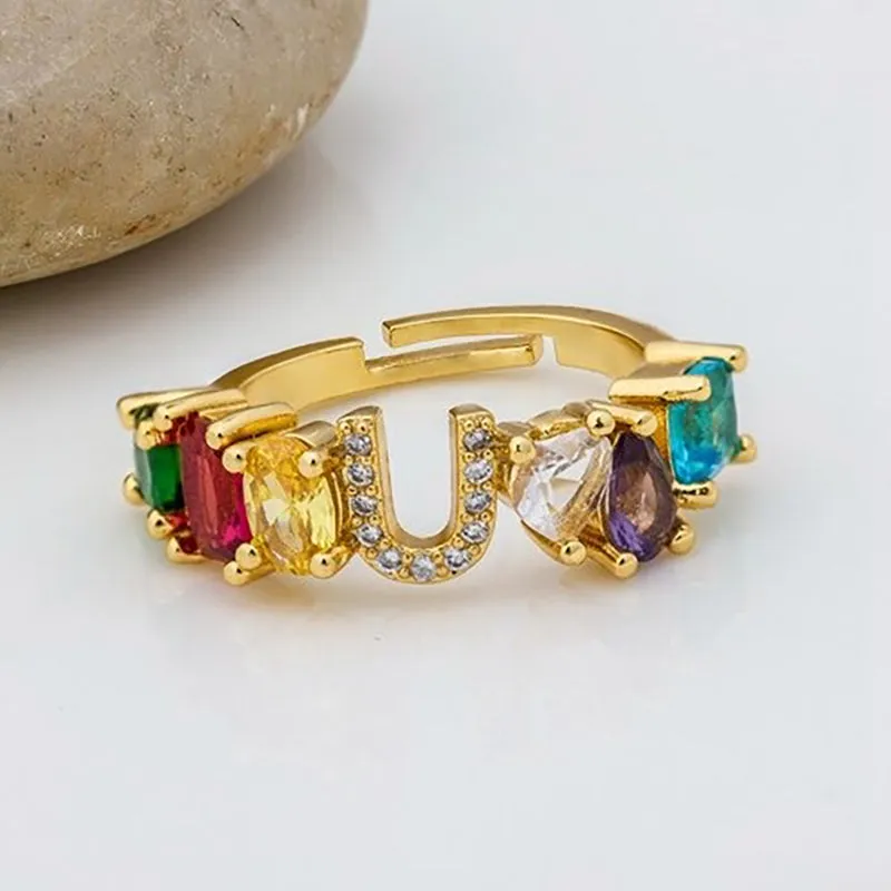 Brilliant Zircon Rainbow A-Z Initial Ring