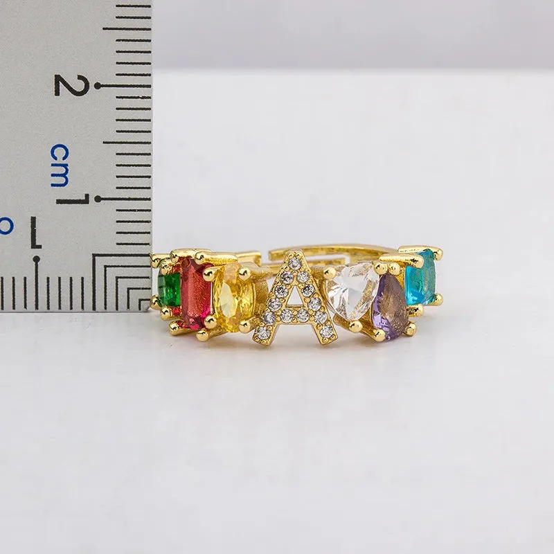 Brilliant Zircon Rainbow A-Z Initial Ring