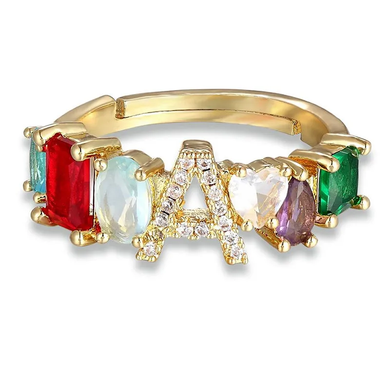 Brilliant Zircon Rainbow A-Z Initial Ring