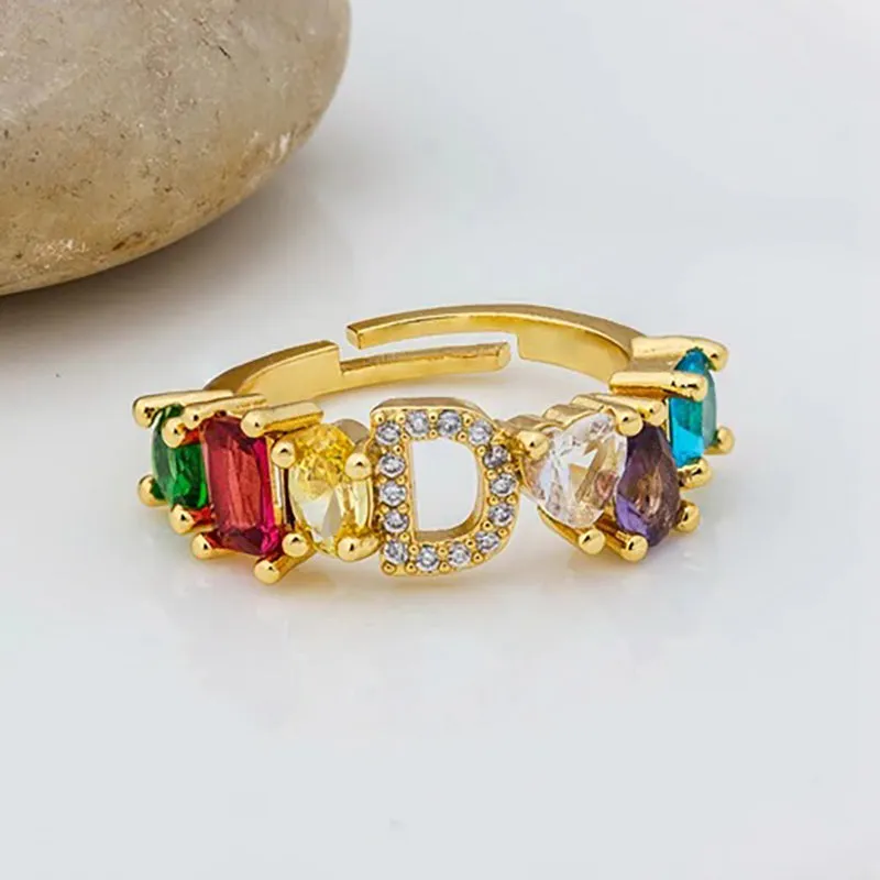 Brilliant Zircon Rainbow A-Z Initial Ring