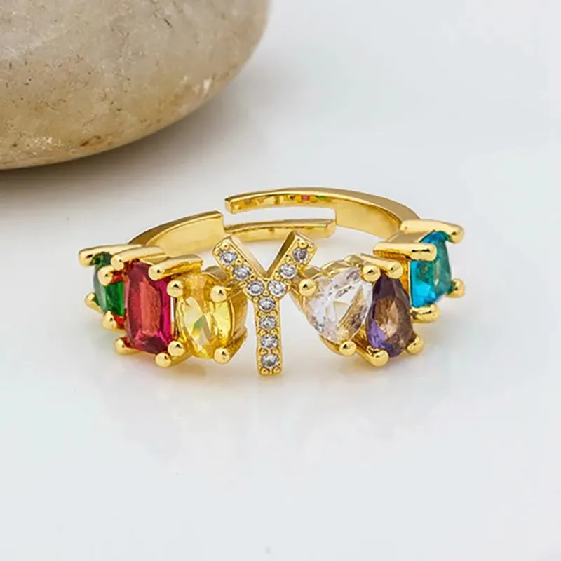 Brilliant Zircon Rainbow A-Z Initial Ring