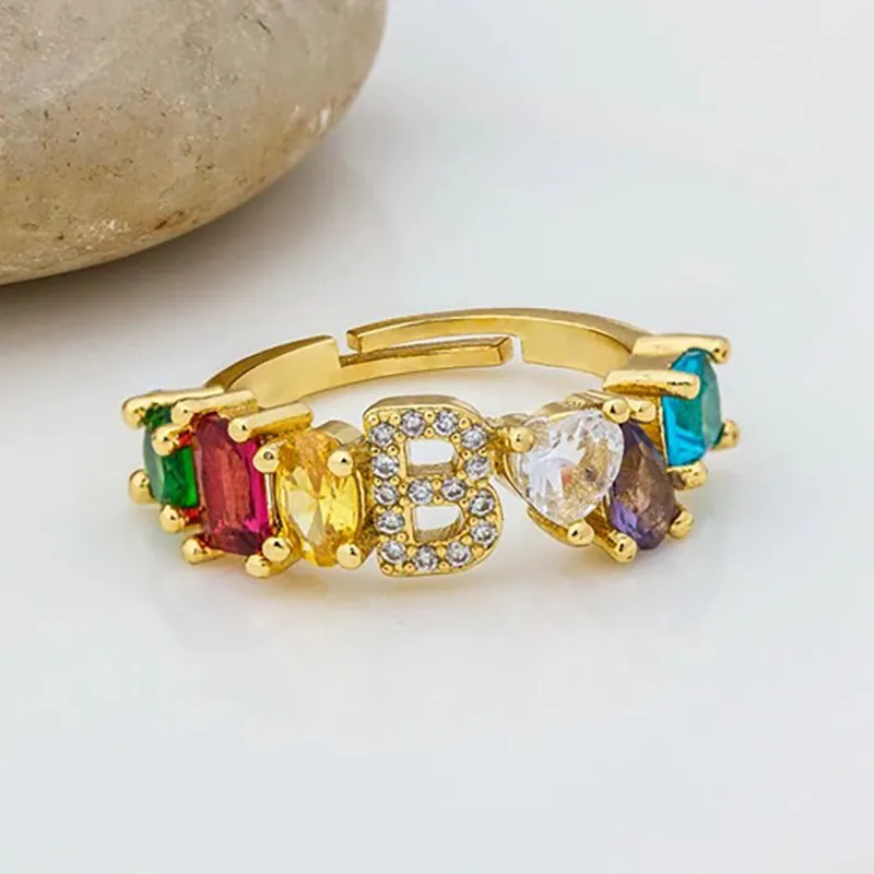 Brilliant Zircon Rainbow A-Z Initial Ring