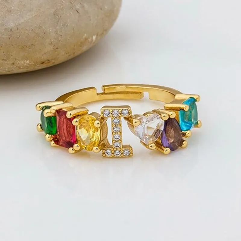 Brilliant Zircon Rainbow A-Z Initial Ring