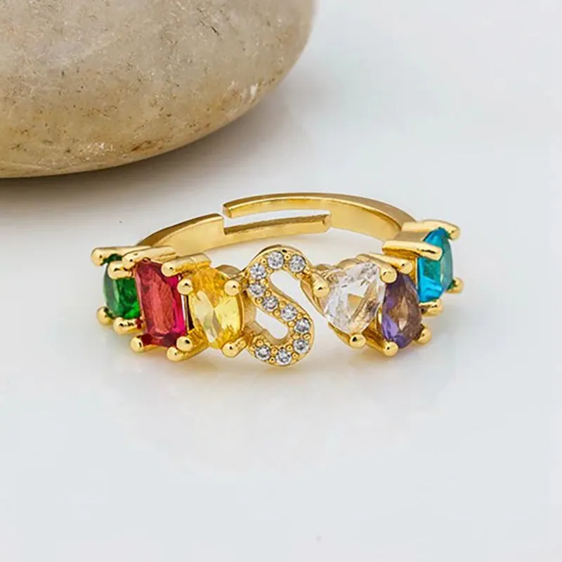 Brilliant Zircon Rainbow A-Z Initial Ring