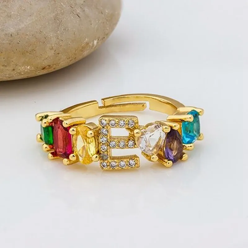 Brilliant Zircon Rainbow A-Z Initial Ring