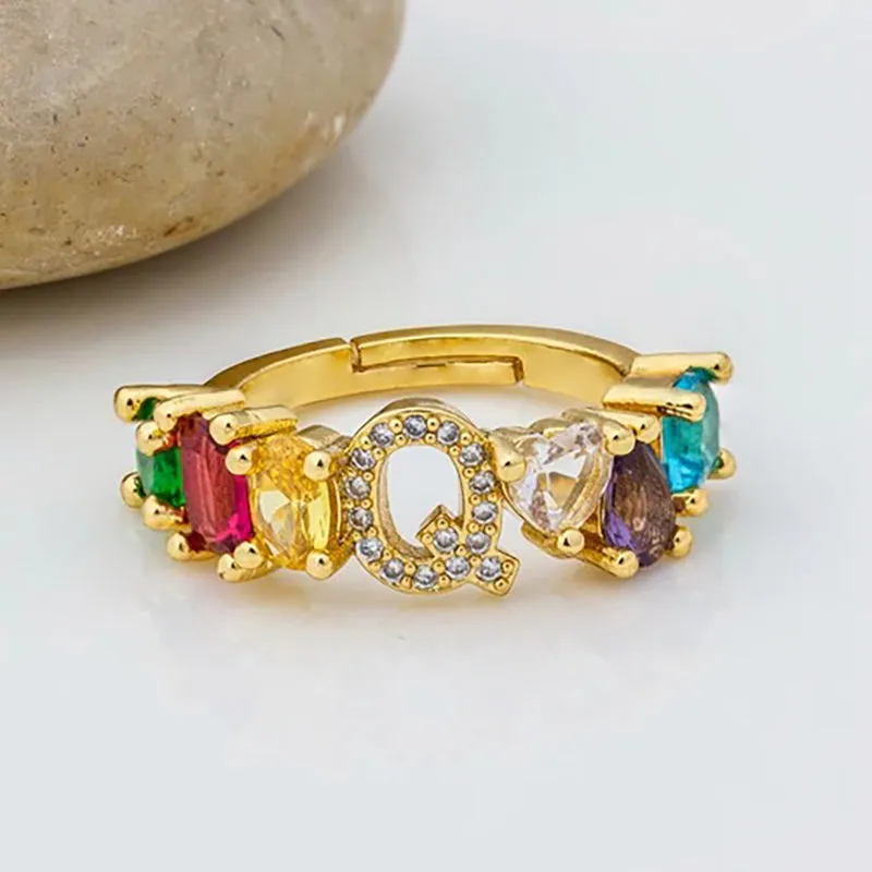 Brilliant Zircon Rainbow A-Z Initial Ring