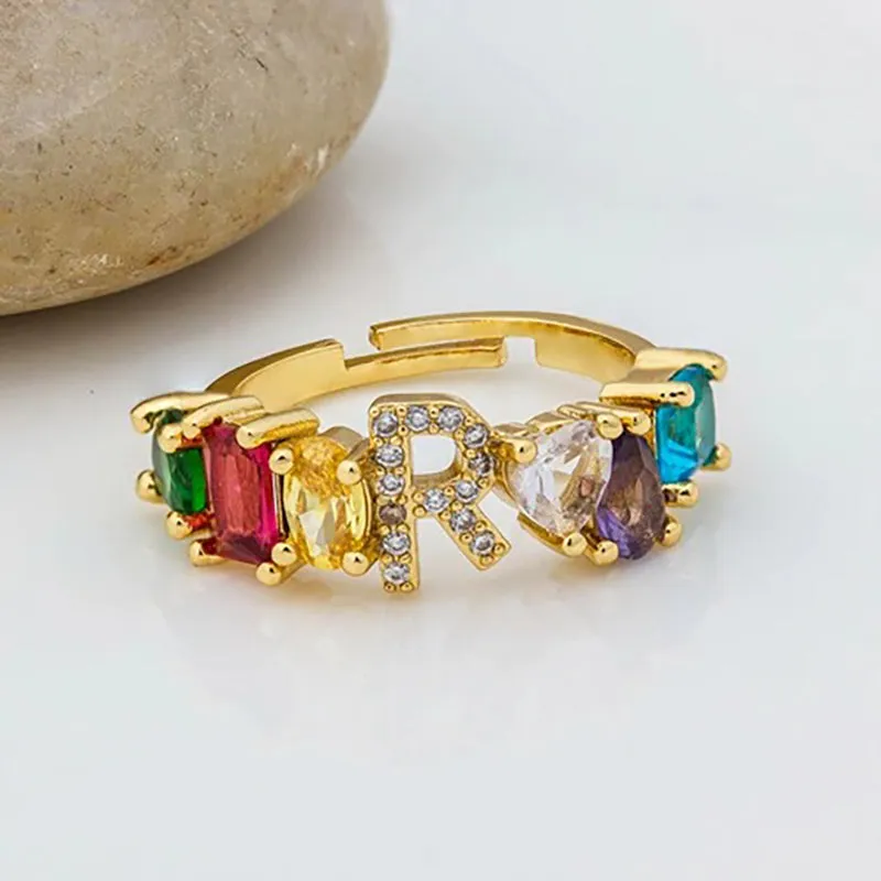 Brilliant Zircon Rainbow A-Z Initial Ring