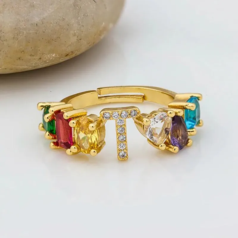 Brilliant Zircon Rainbow A-Z Initial Ring