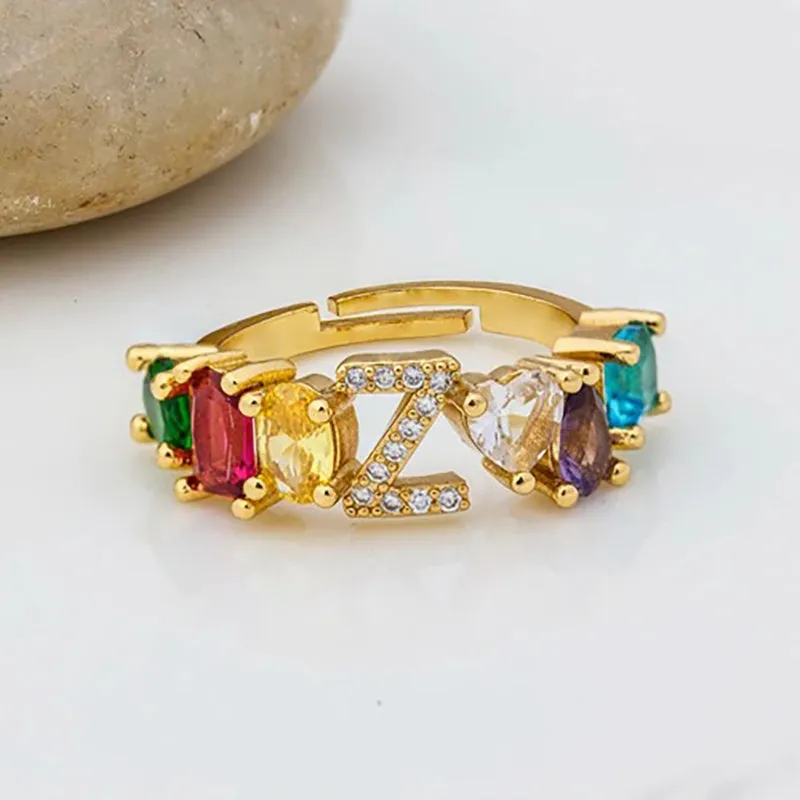 Brilliant Zircon Rainbow A-Z Initial Ring