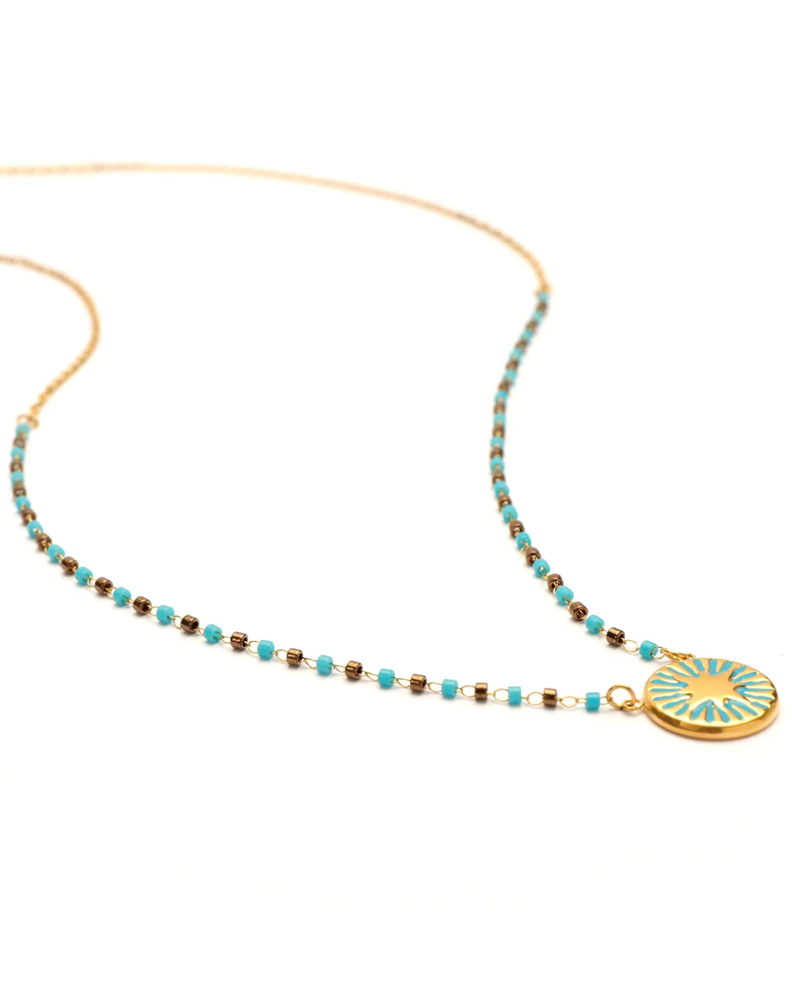 Calliope Blue Gold Star Boho Bead Necklace