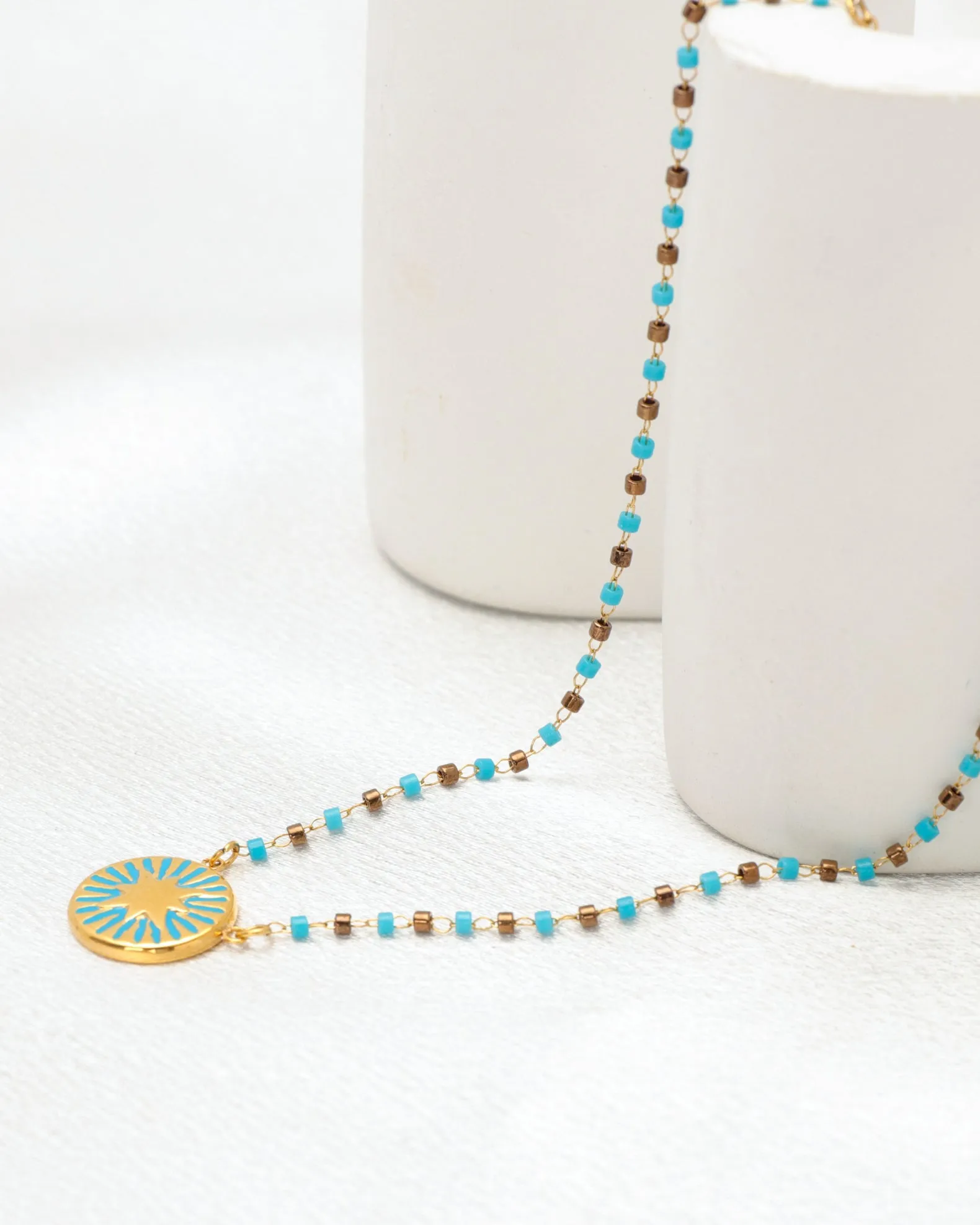 Calliope Blue Gold Star Boho Bead Necklace