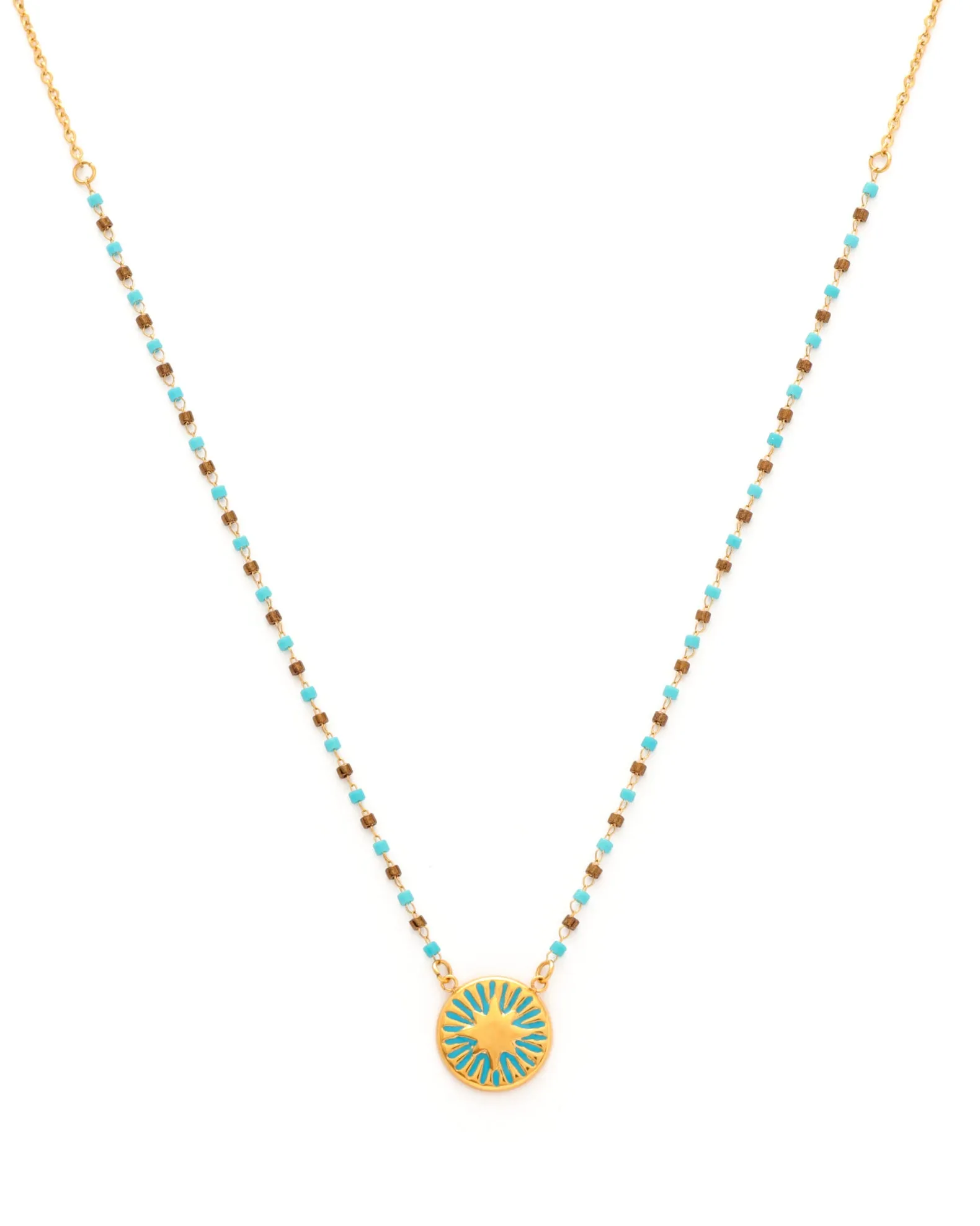 Calliope Blue Gold Star Boho Bead Necklace