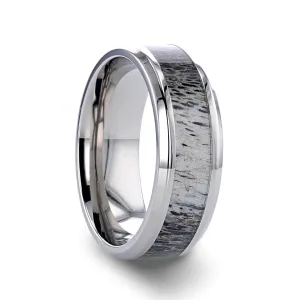 CARIBOU | Silver Titanium Ring, Ombre Deer Antler Inlay, Beveled