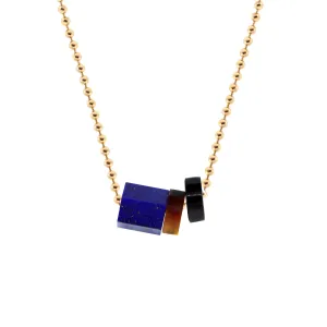 Carved Gemstone On Gold Ball Chain Necklace- Lapis