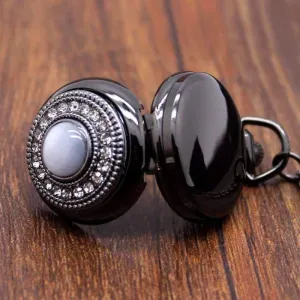 Cat's Eye Gunmetal Vintage Style Mirror Pocket Watch Necklace For Woman