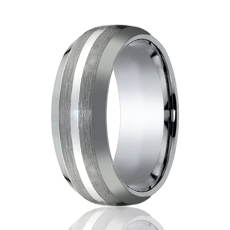 CENTURION | Tungsten Ring Silver Stripe Inlay