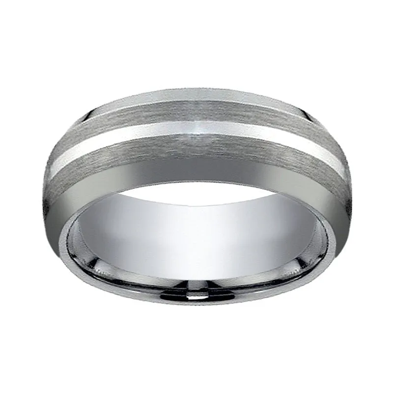 CENTURION | Tungsten Ring Silver Stripe Inlay