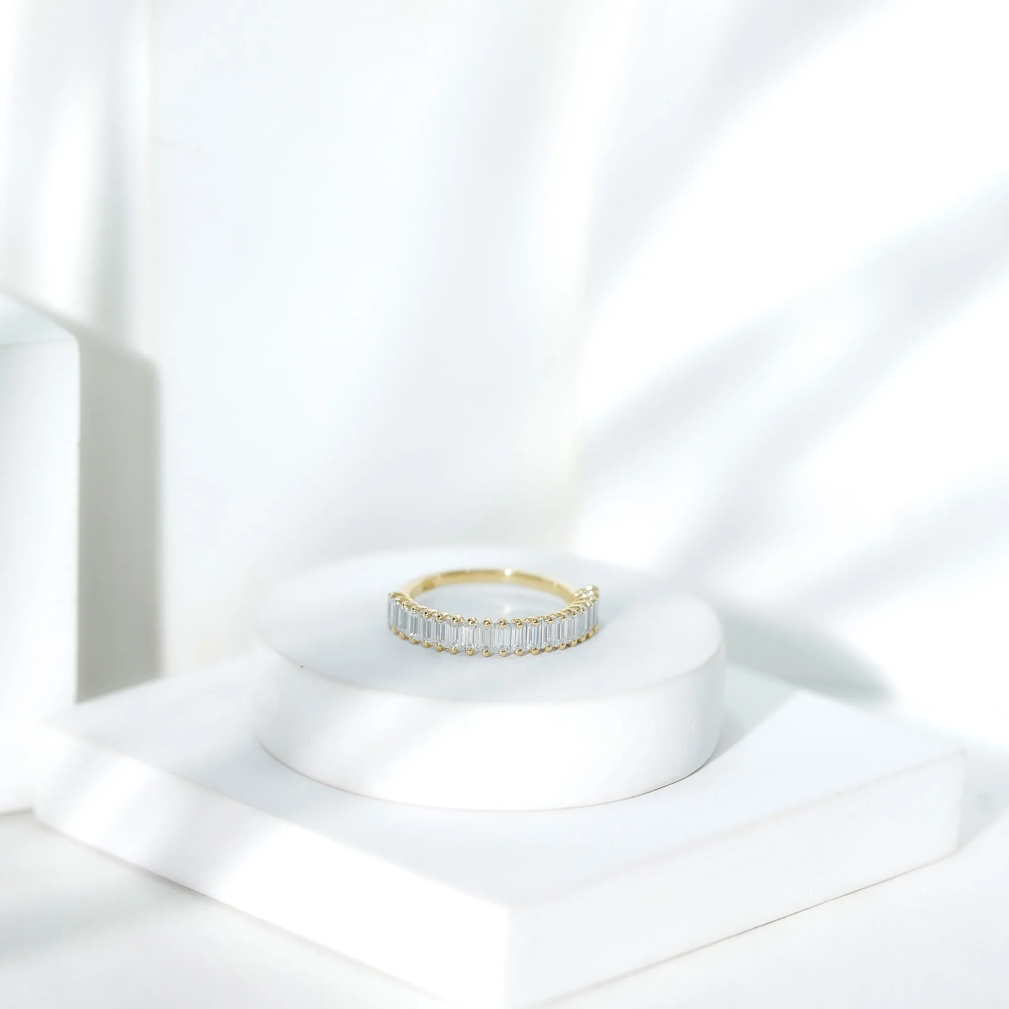 Certified Baguette Moissanite Half Eternity Anniversary Band Ring