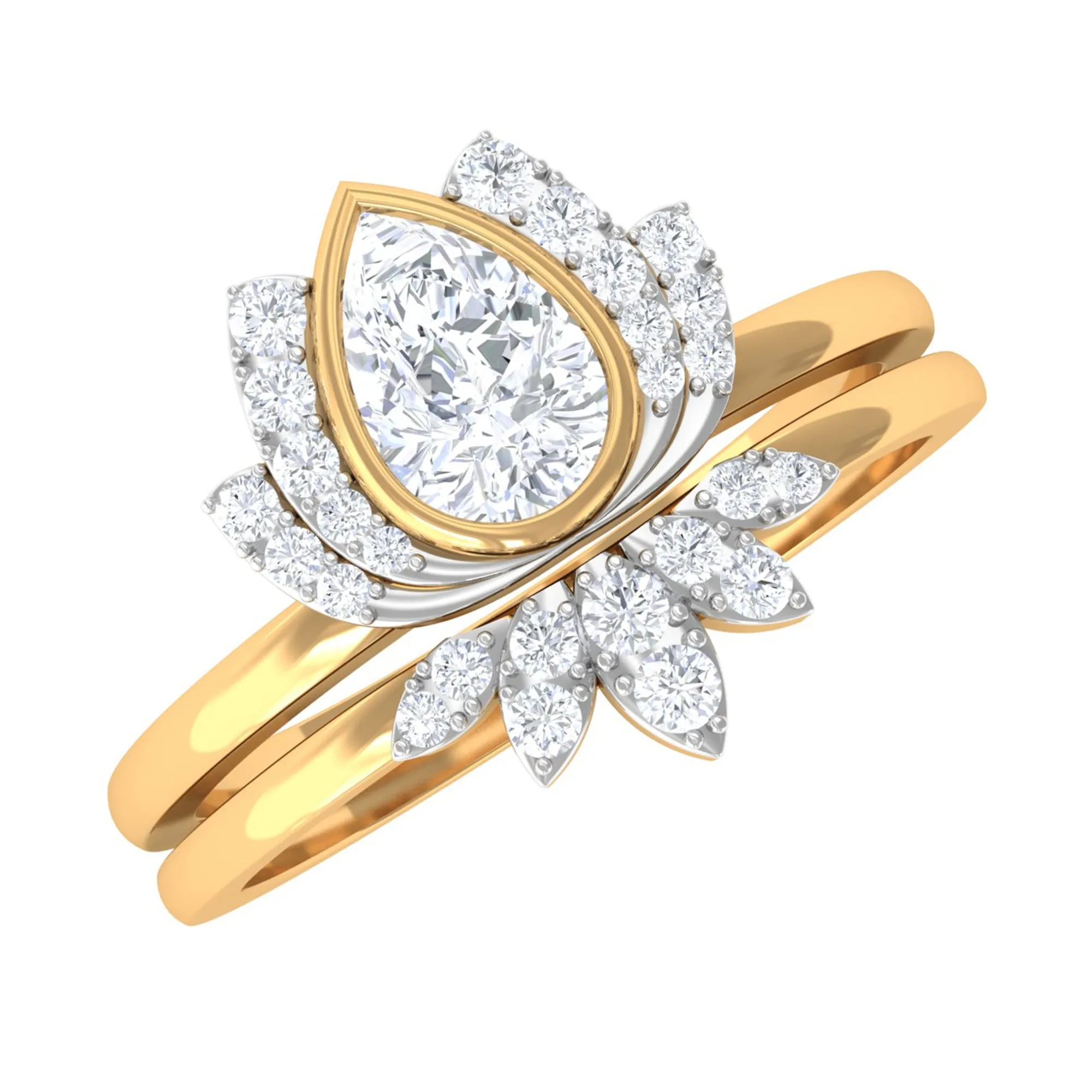 Certified Zircon Lotus Floral Bridal Wedding Ring Set