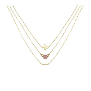 Cherry Quartz & 18k Gold Plated Necklace Set of 3